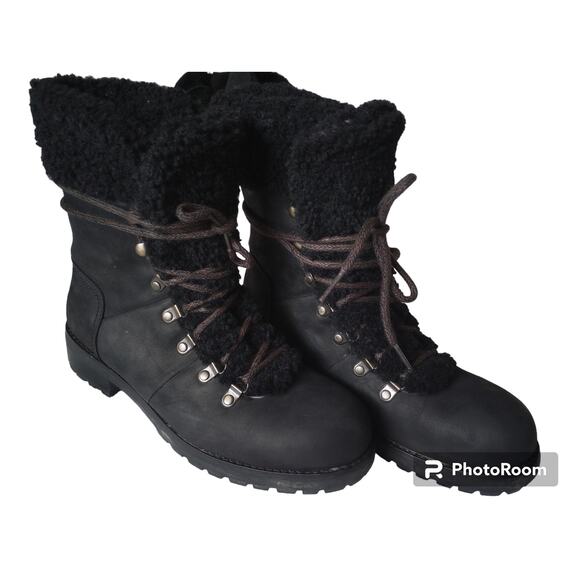 UGG Fraser Sheepskin Leather Lace-Up Boots Women’s Size 9 Winter Snow - Picture 2 of 6